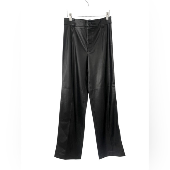 Zara Black Vegan Leather Full Length Straight Leg Pants Medium - Picture 4 of 7